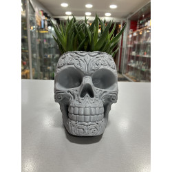 Maceta Calavera Decorada Gris en PLA