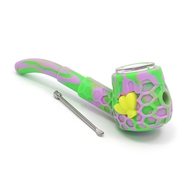 PIPA DE SILICONA SHERLOCK'S HONEY CON PLATO DE VIDRIO Y DABBER DE ACERO INOXIDABLE PIPA DE SILICONA SHERLOCK'S HONEY CON PLATO DE VIDRIO Y DABBER DE ACERO INOXIDABLE